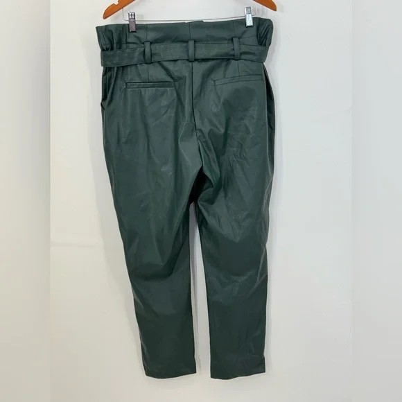 NY & Company Faux Leather High Waist Belted Straight Leg Dark Green Pants SZ 16 - Picture 6 of 9